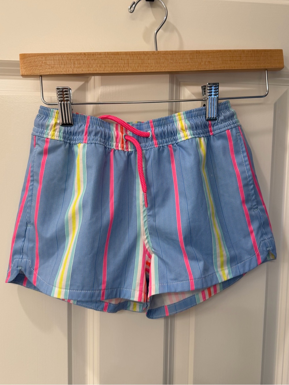 Vineyard Vines Blue Striped Swim Shorts with Pink Drawstring